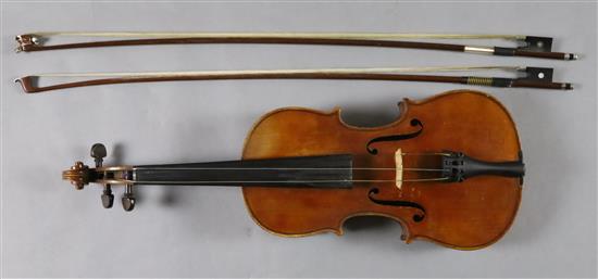 A violin by Julius Heinrich Zimmermann, early 20th century, length of back 36cm